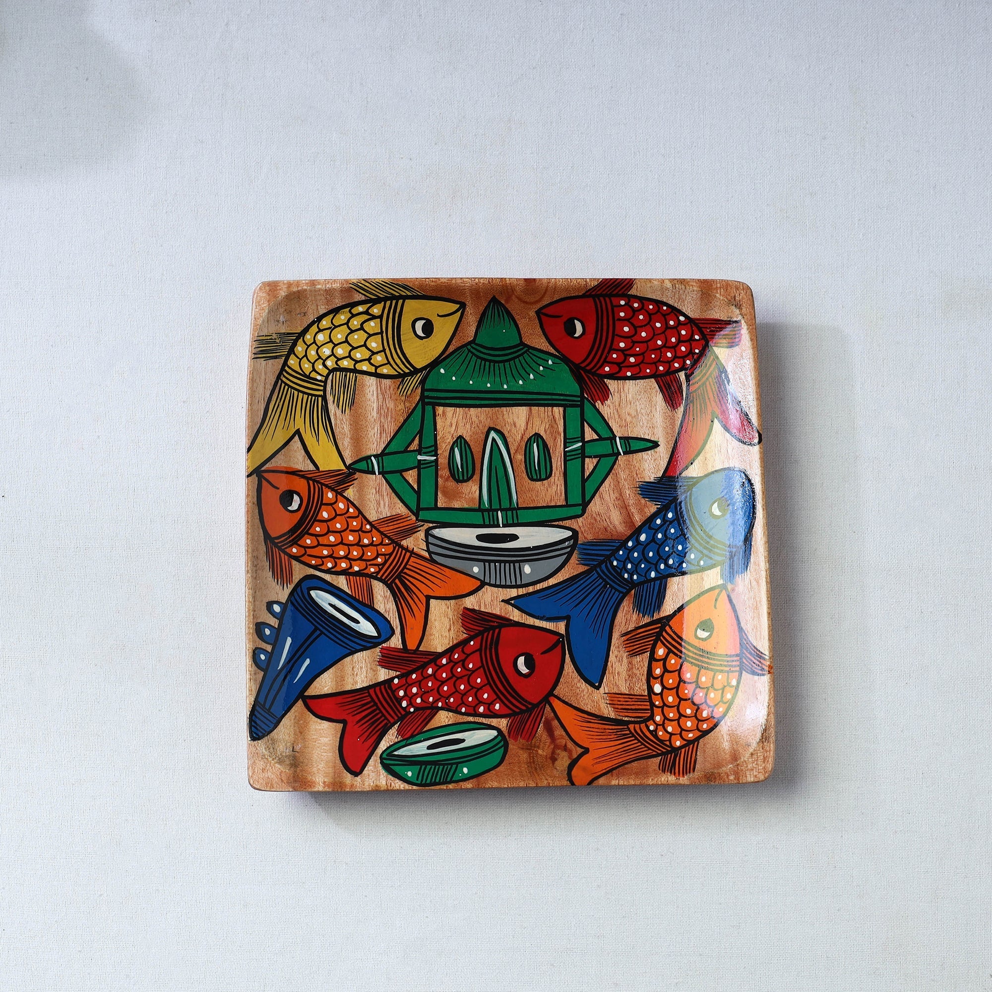 Traditional pattachitra hand painted akashmoni wooden tray