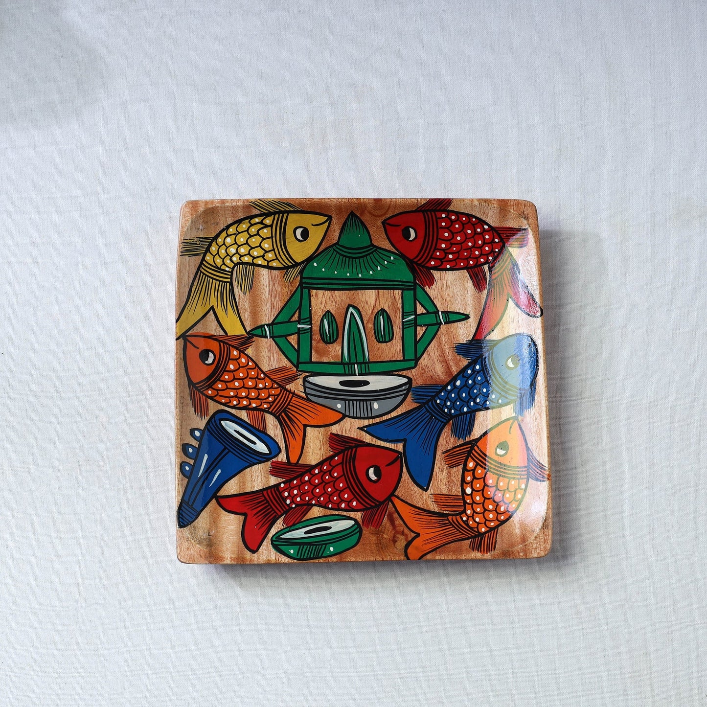 Traditional pattachitra hand painted akashmoni wooden tray