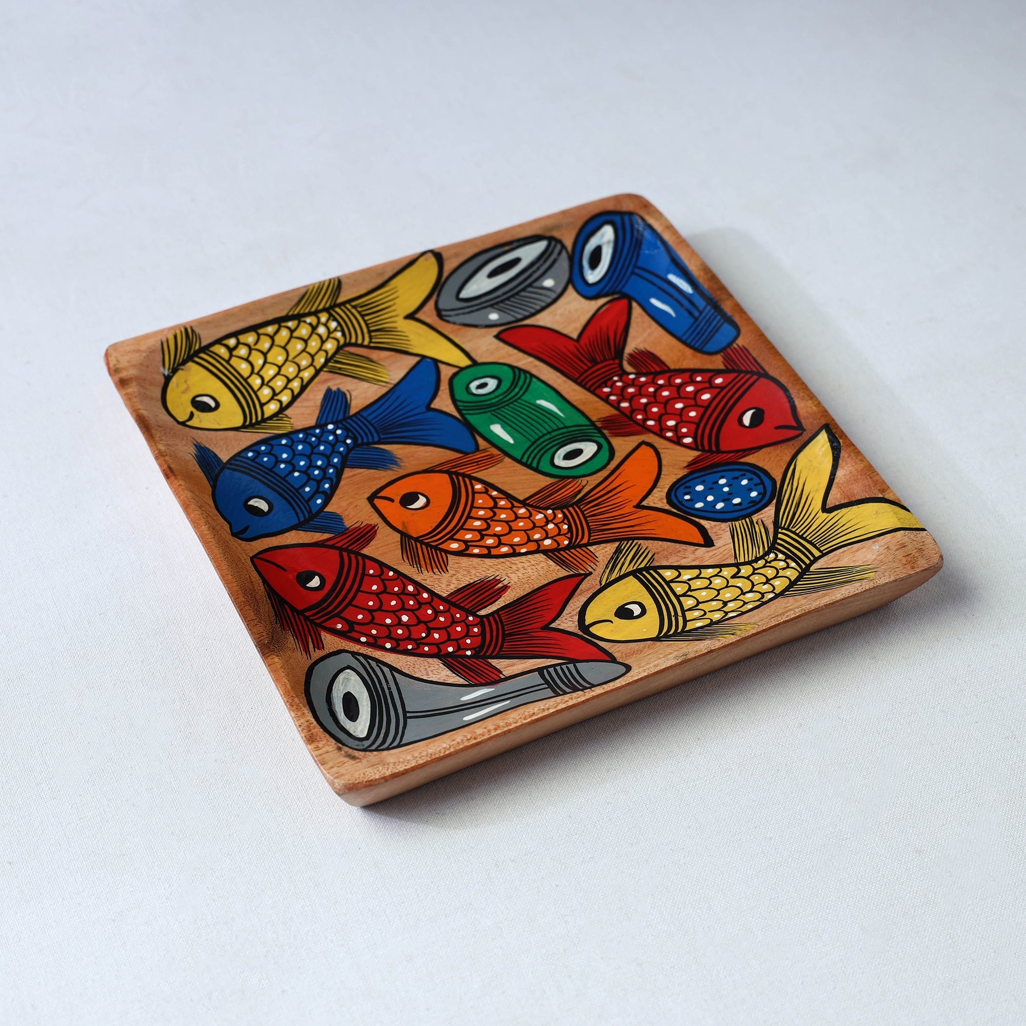 Traditional pattachitra hand painted akashmoni wooden tray