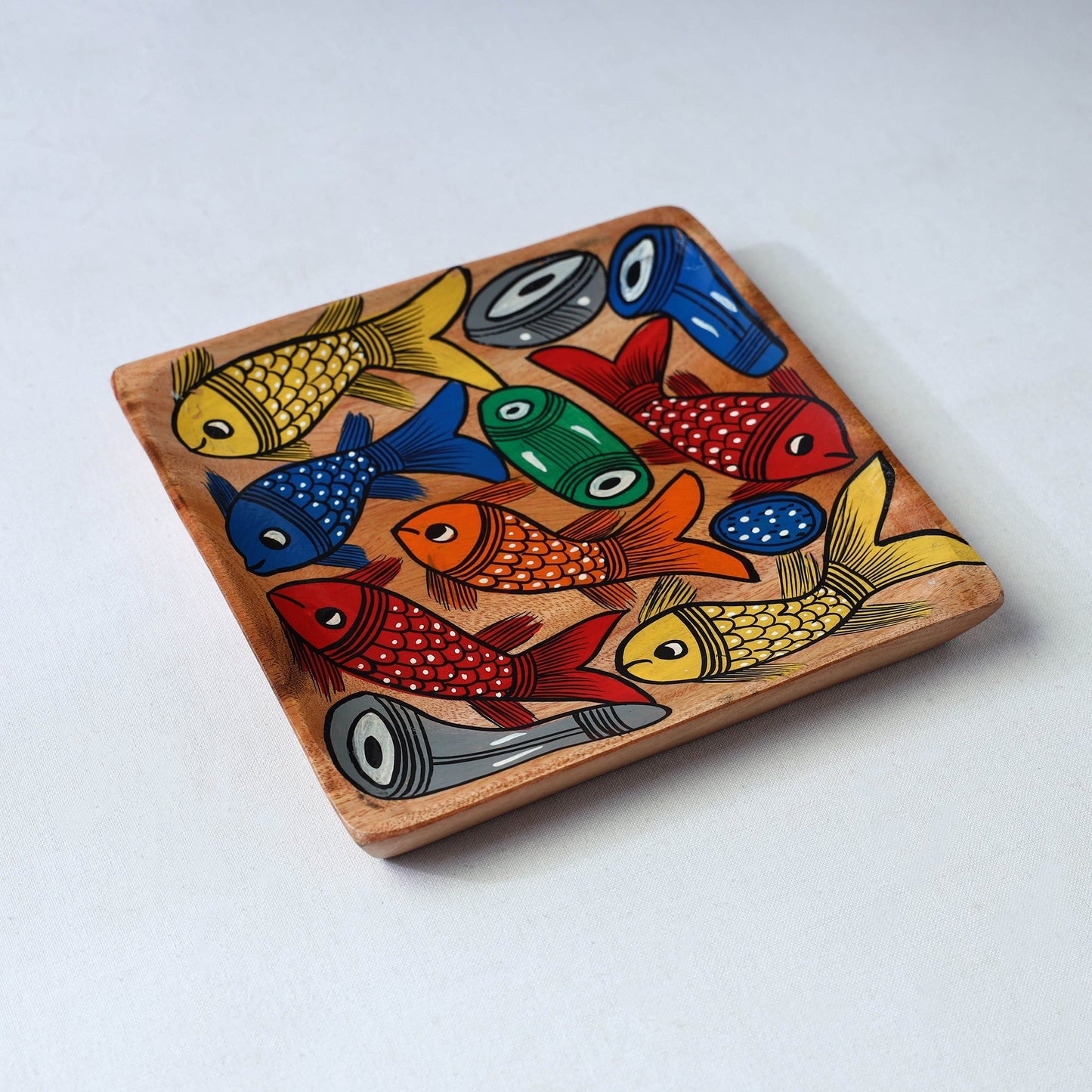 Traditional pattachitra hand painted akashmoni wooden tray