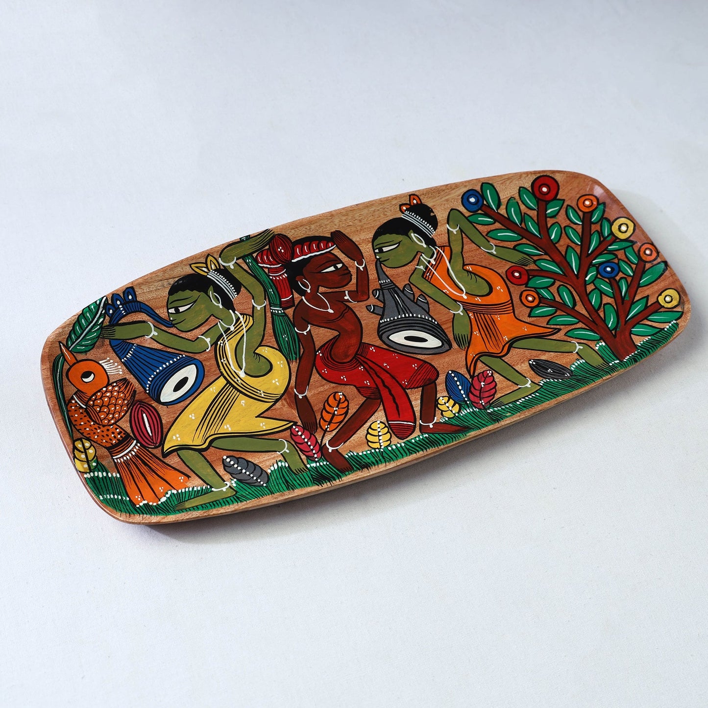 Traditional pattachitra hand painted akashmoni wooden tray