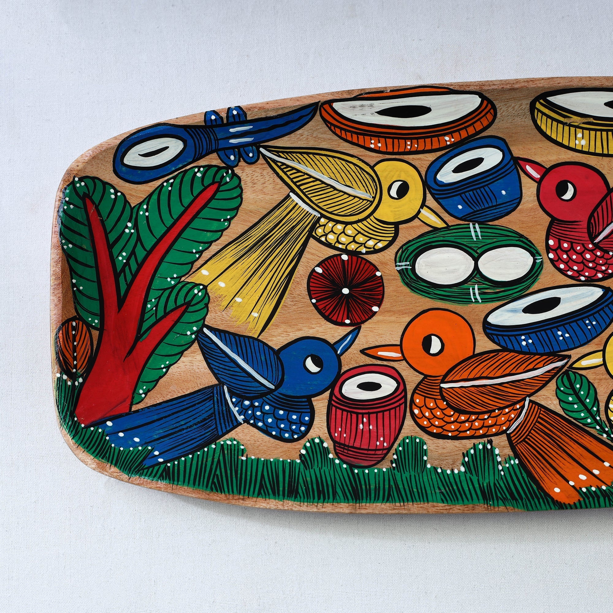 Traditional pattachitra hand painted akashmoni wooden tray