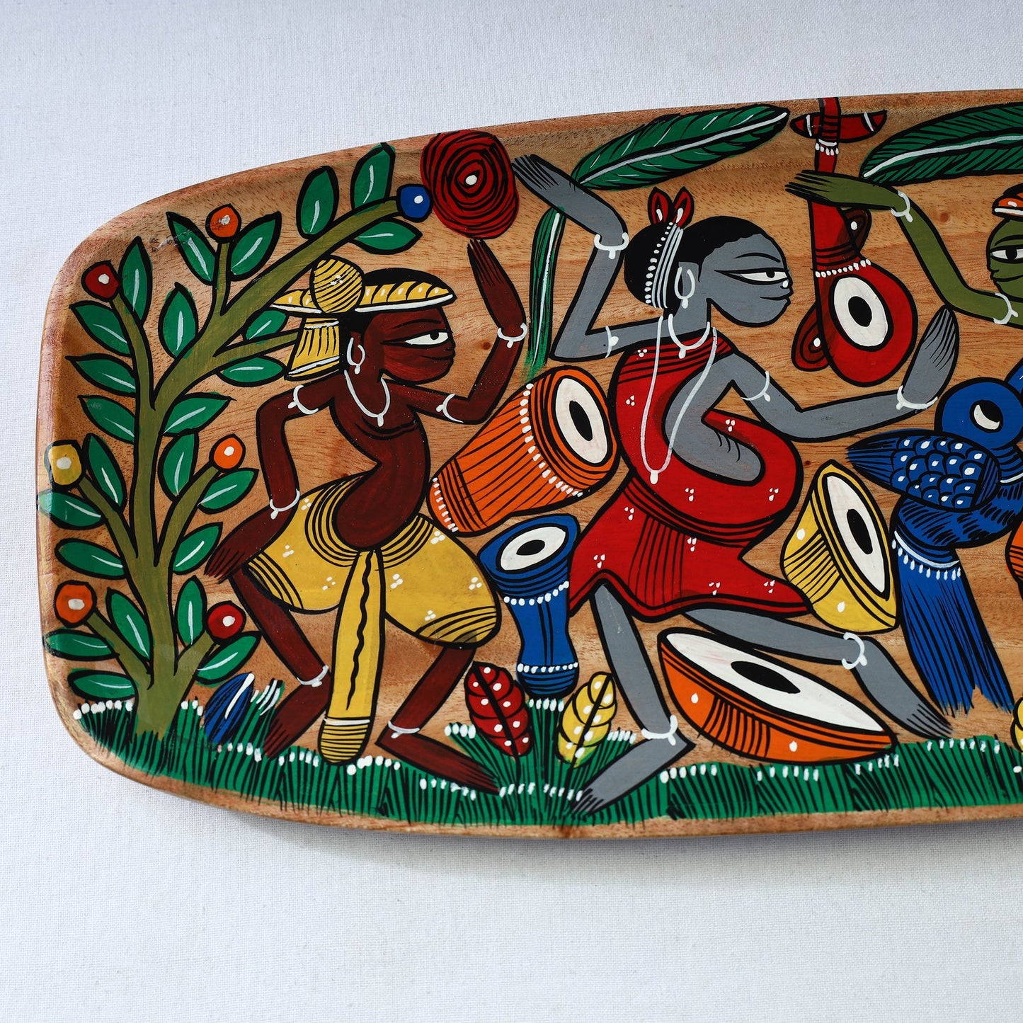 Traditional pattachitra hand painted akashmoni wooden tray