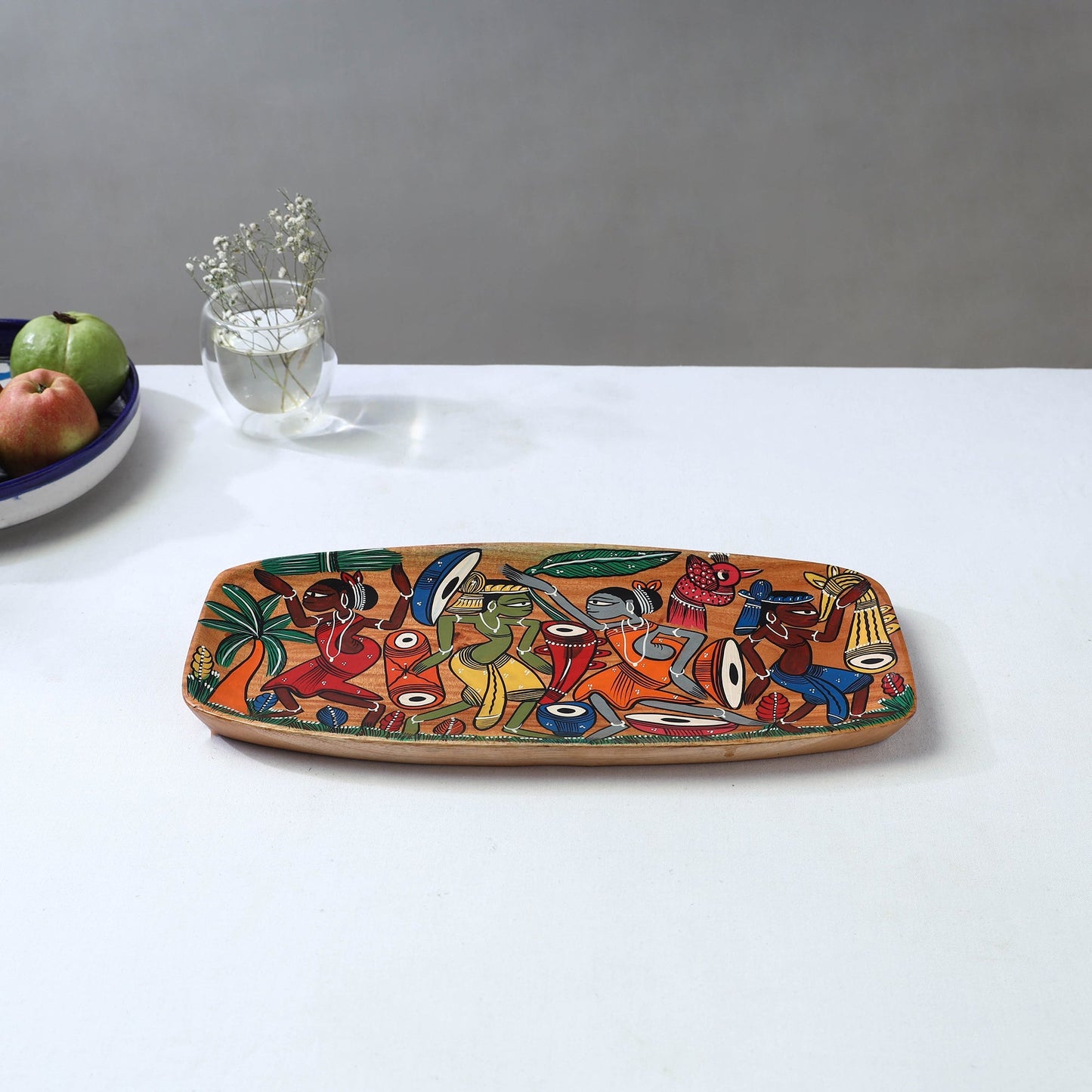 Traditional pattachitra hand painted akashmoni wooden tray