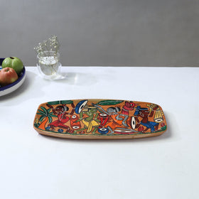Traditional pattachitra hand painted akashmoni wooden tray