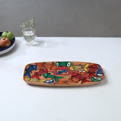 Traditional pattachitra hand painted akashmoni wooden tray
