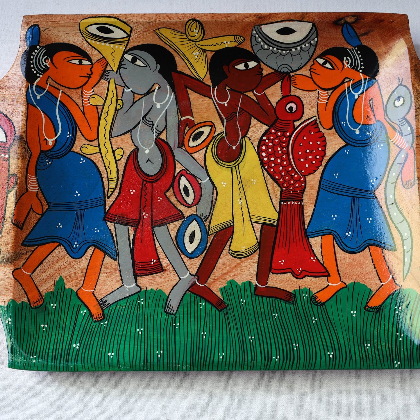 Traditional pattachitra hand painted akashmoni wooden tray