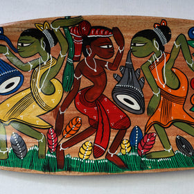 Traditional pattachitra hand painted akashmoni wooden tray