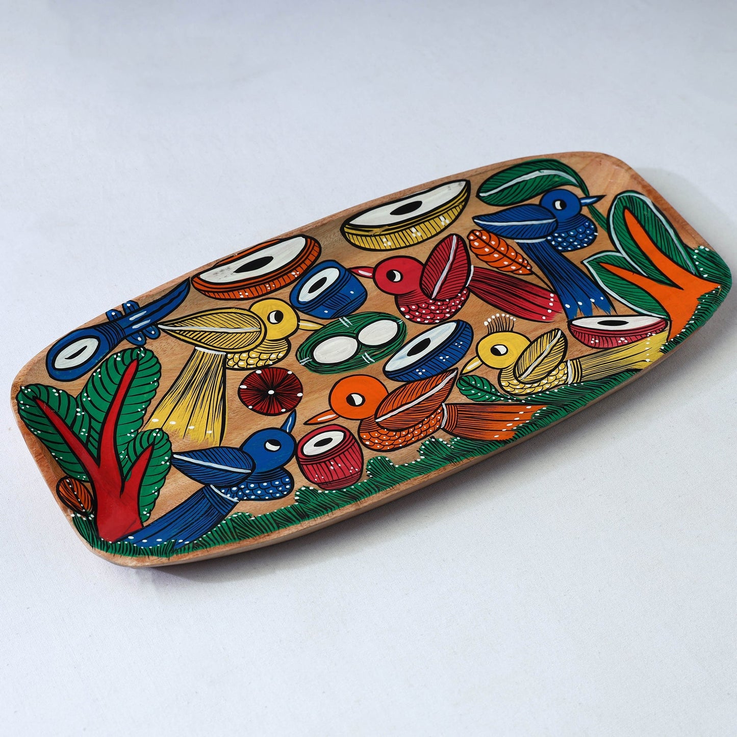 Traditional pattachitra hand painted akashmoni wooden tray