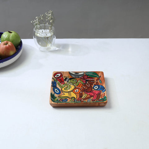 Traditional pattachitra hand painted akashmoni wooden tray