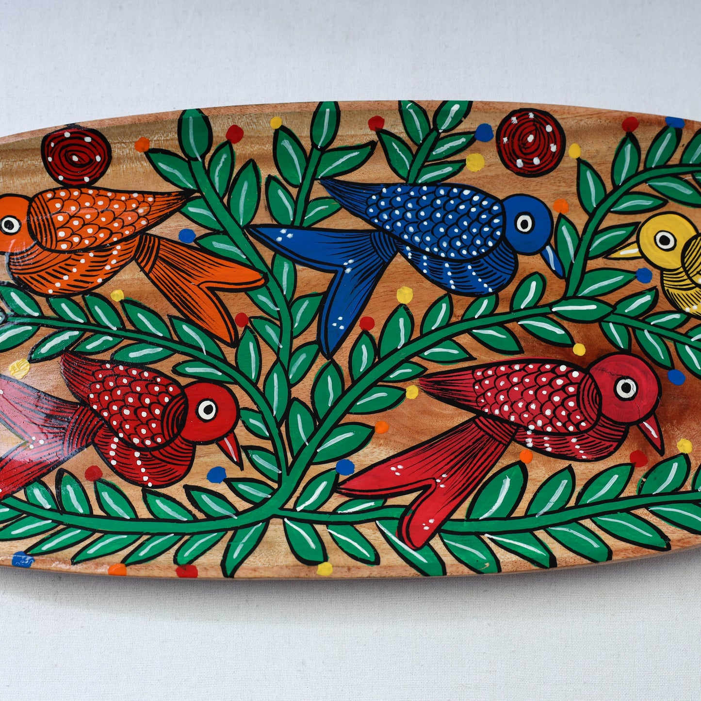 Traditional pattachitra hand painted akashmoni wooden tray