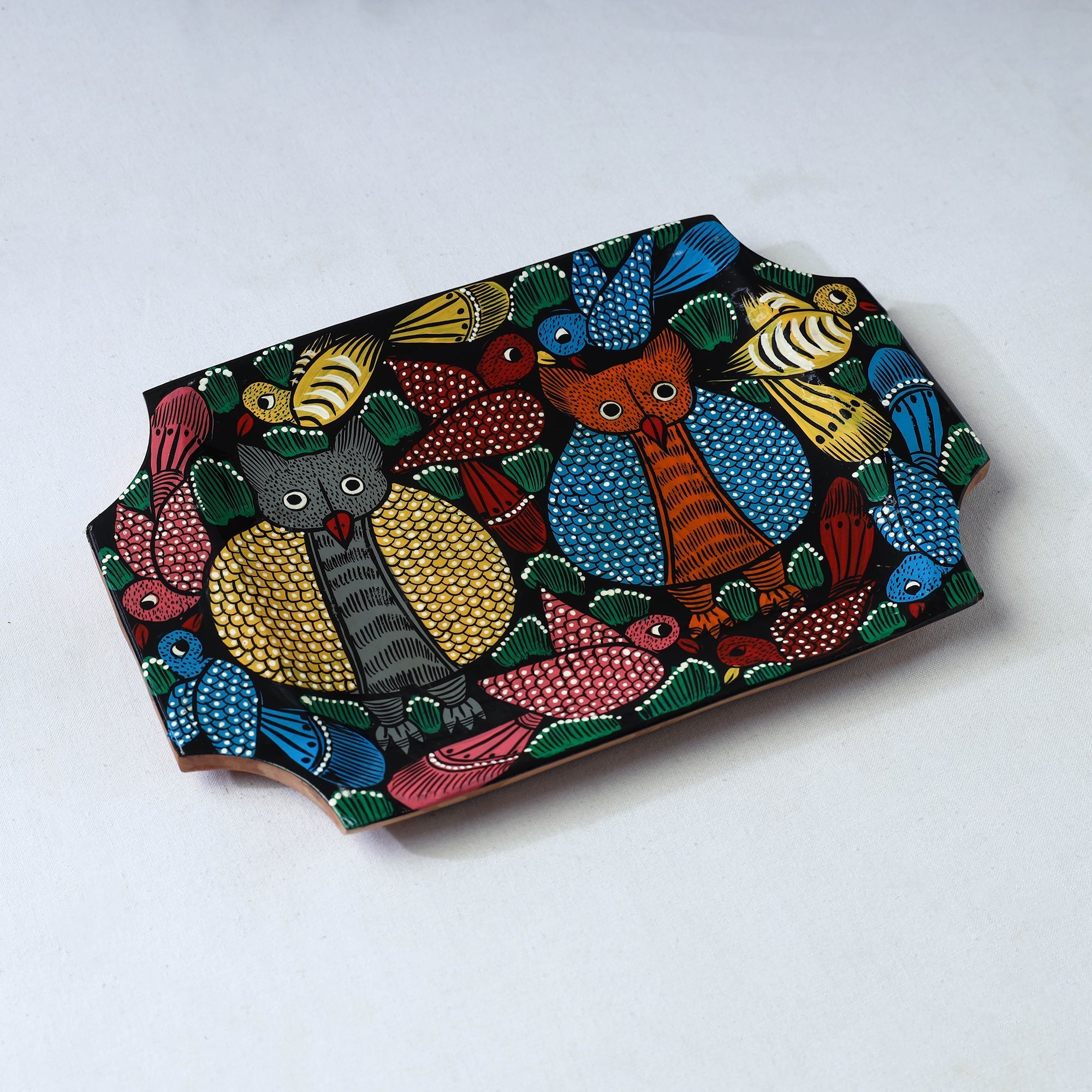 Traditional pattachitra hand painted akashmoni wooden tray