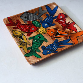 Traditional pattachitra hand painted akashmoni wooden tray