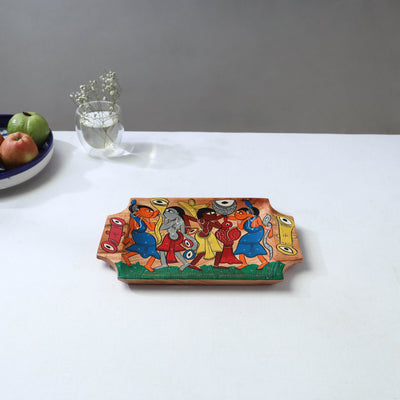 Traditional pattachitra hand painted akashmoni wooden tray