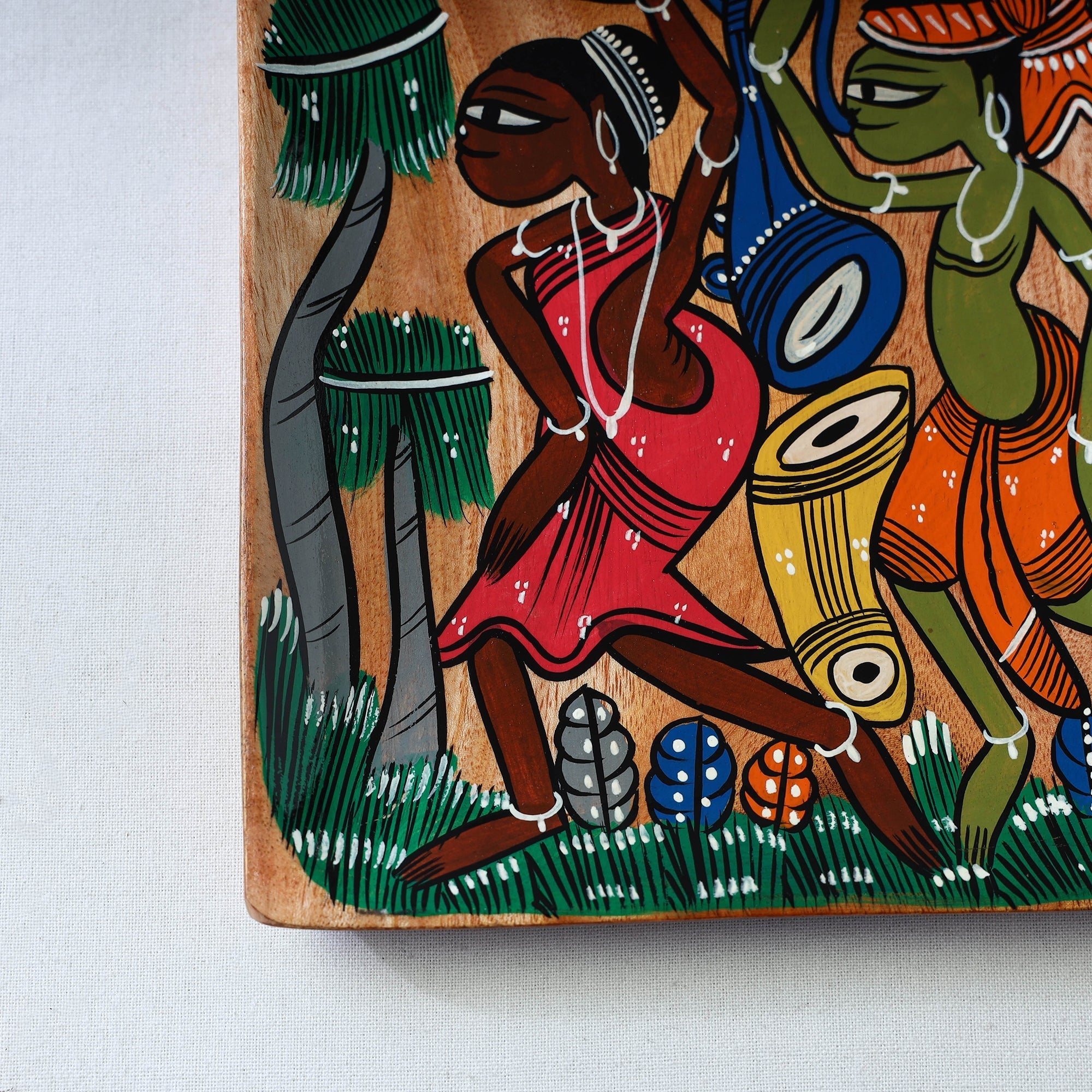 Traditional pattachitra hand painted akashmoni wooden tray