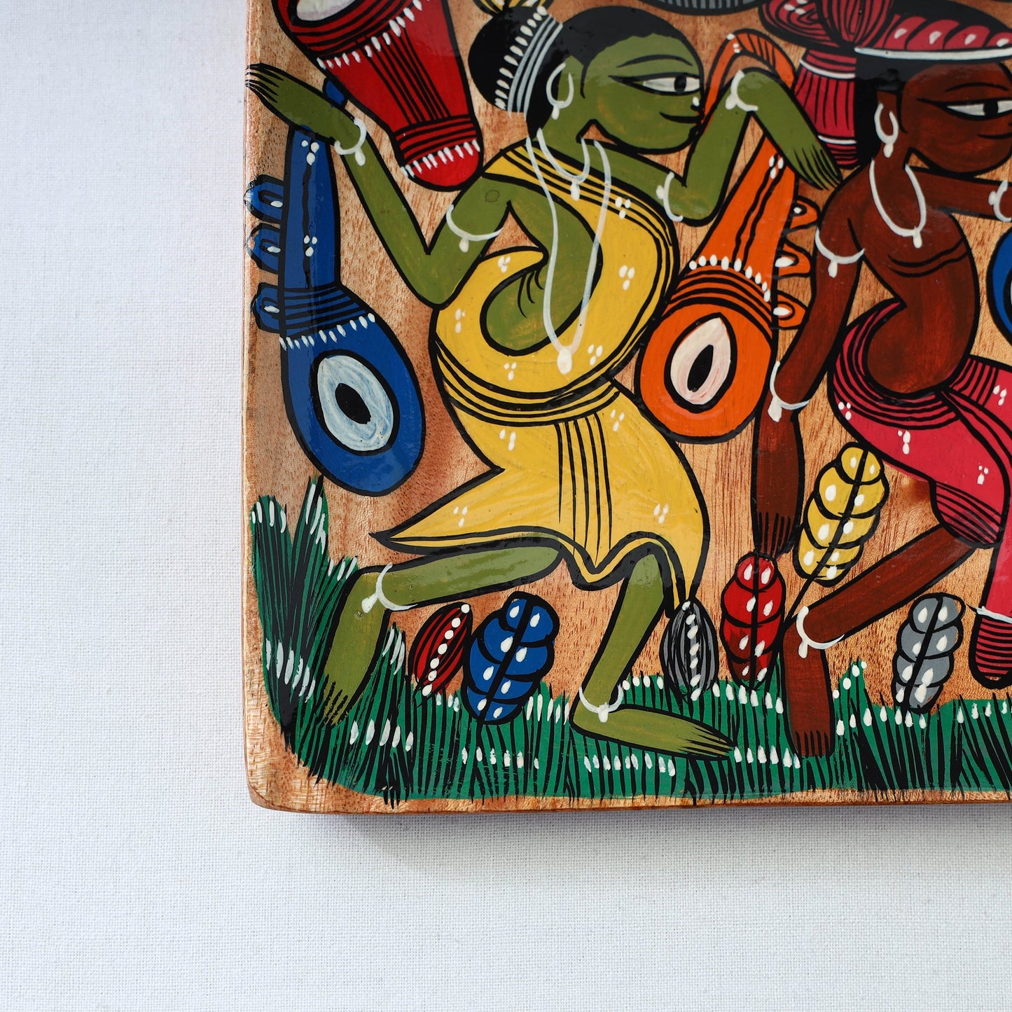 Traditional pattachitra hand painted akashmoni wooden tray