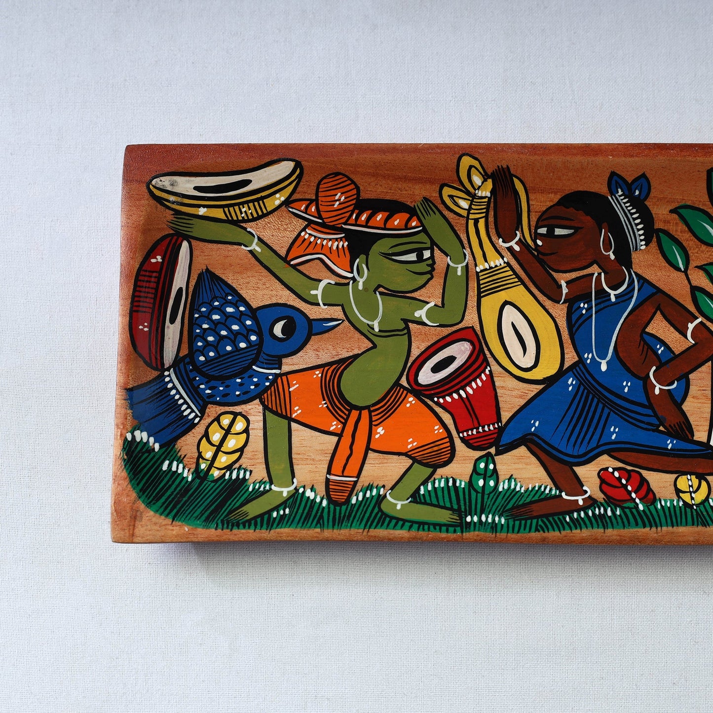Traditional pattachitra hand painted akashmoni wooden tray
