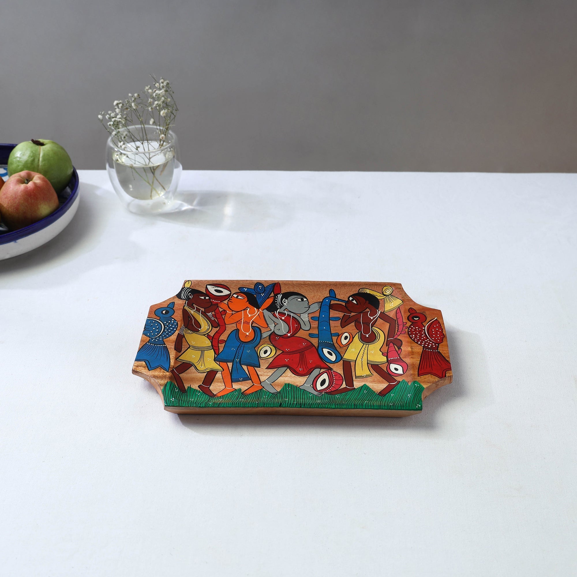 Traditional pattachitra hand painted akashmoni wooden tray