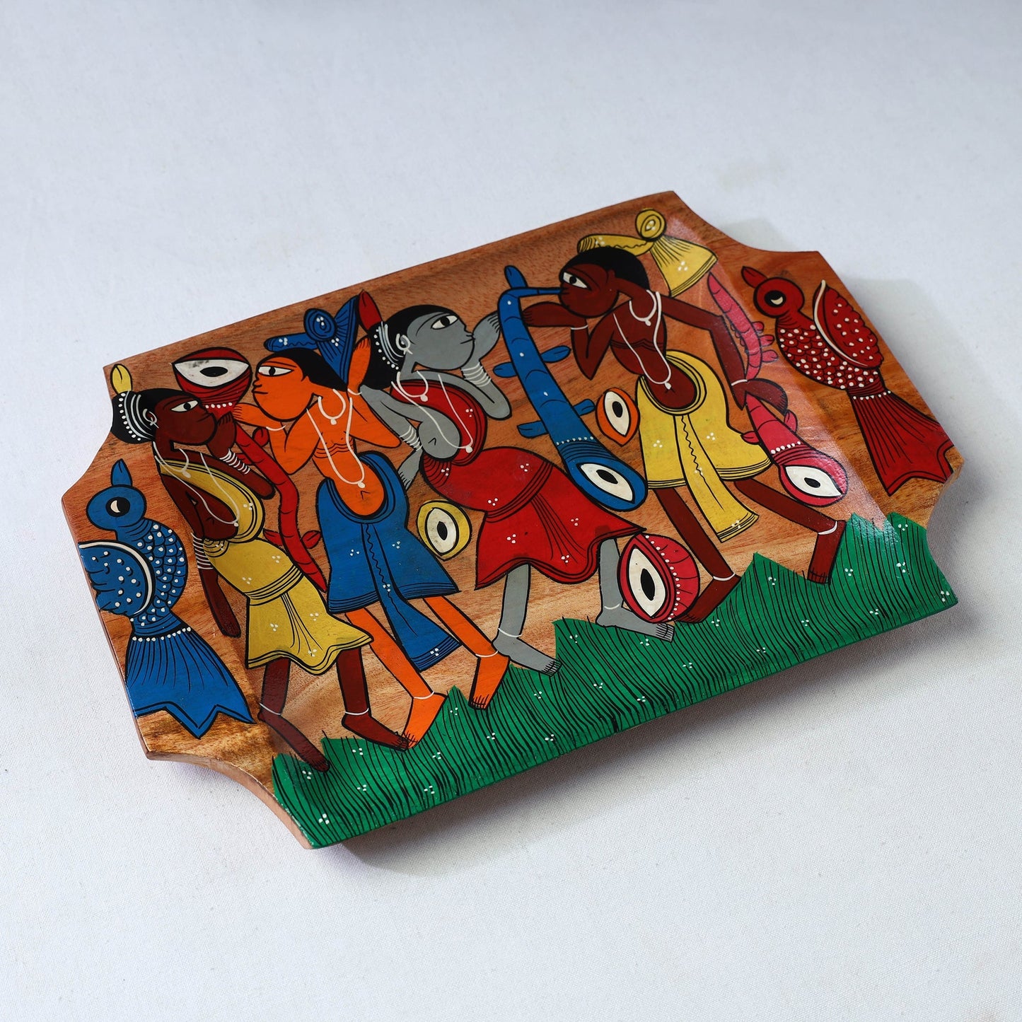 Traditional pattachitra hand painted akashmoni wooden tray