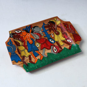 Traditional pattachitra hand painted akashmoni wooden tray