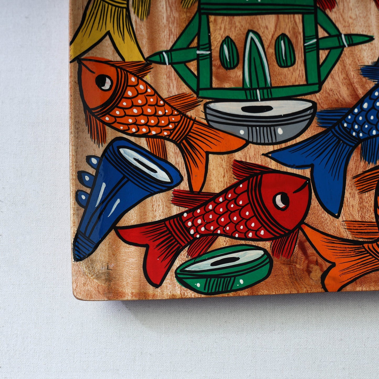 Traditional pattachitra hand painted akashmoni wooden tray