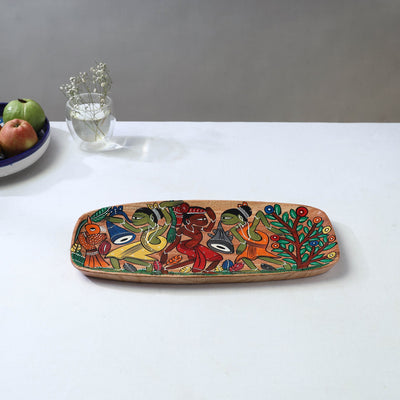 Traditional pattachitra hand painted akashmoni wooden tray