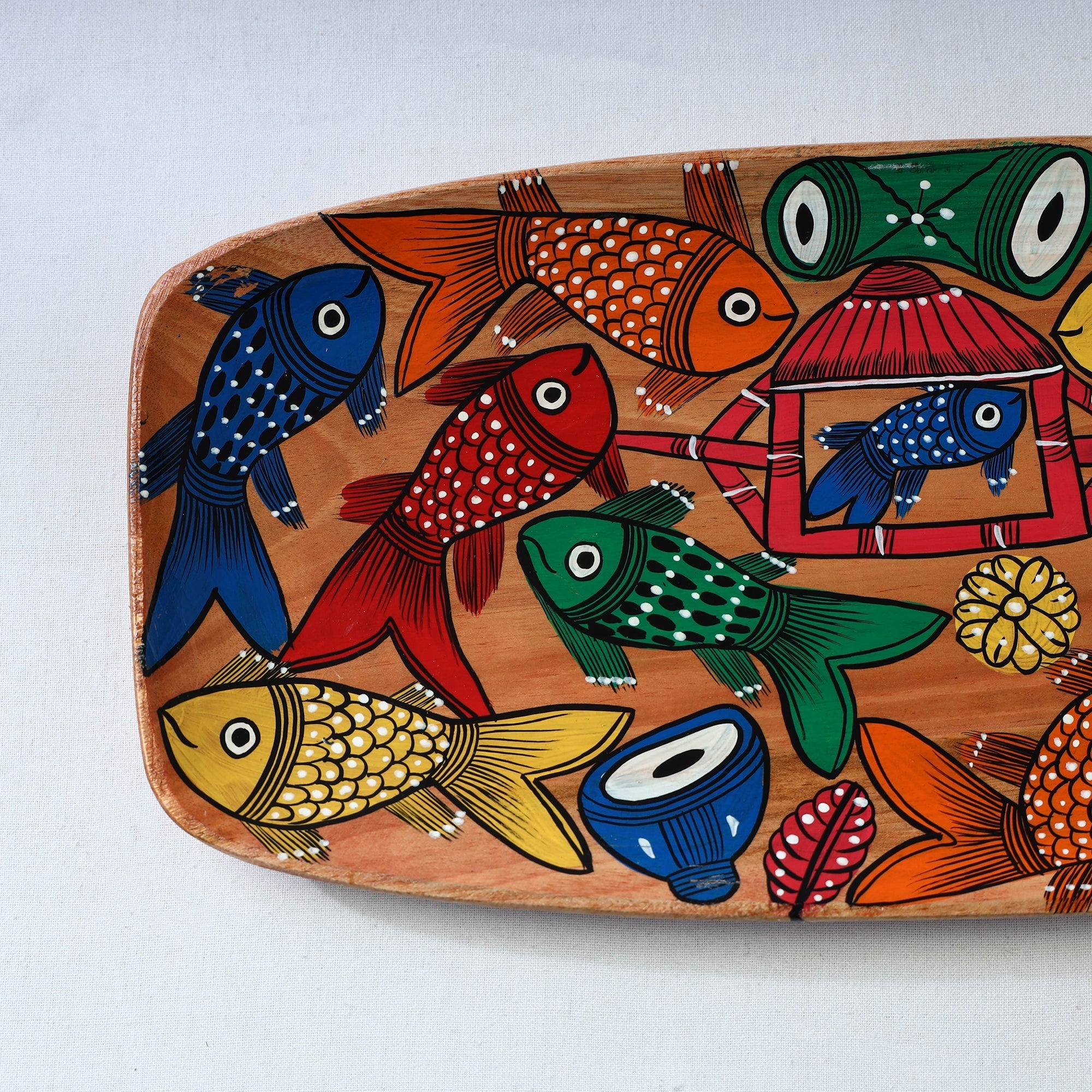 Traditional pattachitra hand painted akashmoni wooden tray