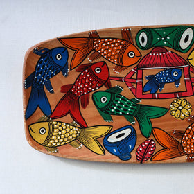 Traditional pattachitra hand painted akashmoni wooden tray