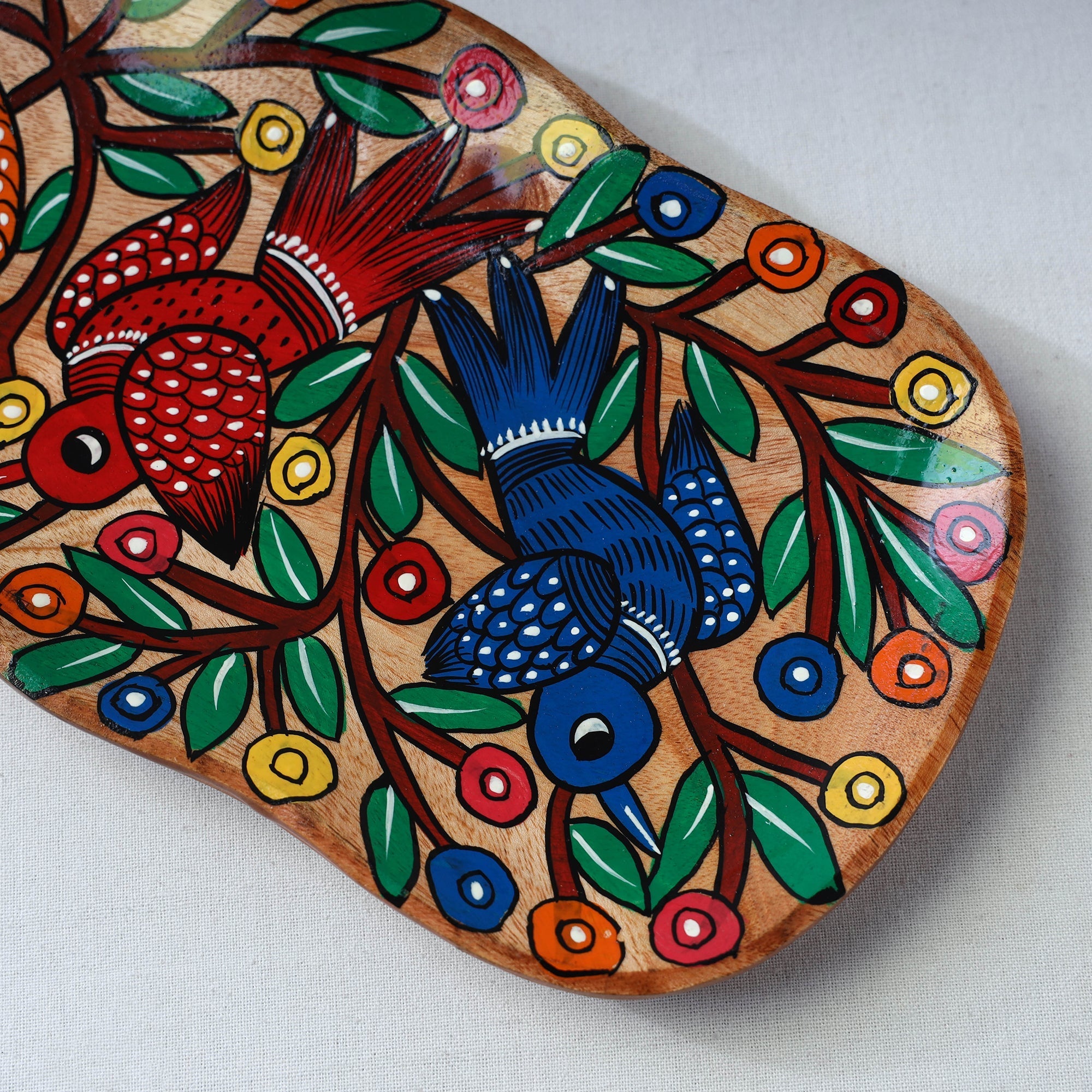 Traditional pattachitra hand painted akashmoni wooden tray