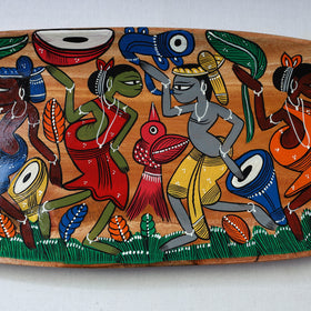 Traditional pattachitra hand painted akashmoni wooden tray