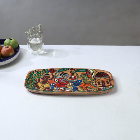 Traditional pattachitra hand painted akashmoni wooden tray
