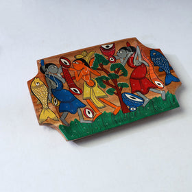 Traditional pattachitra hand painted akashmoni wooden tray