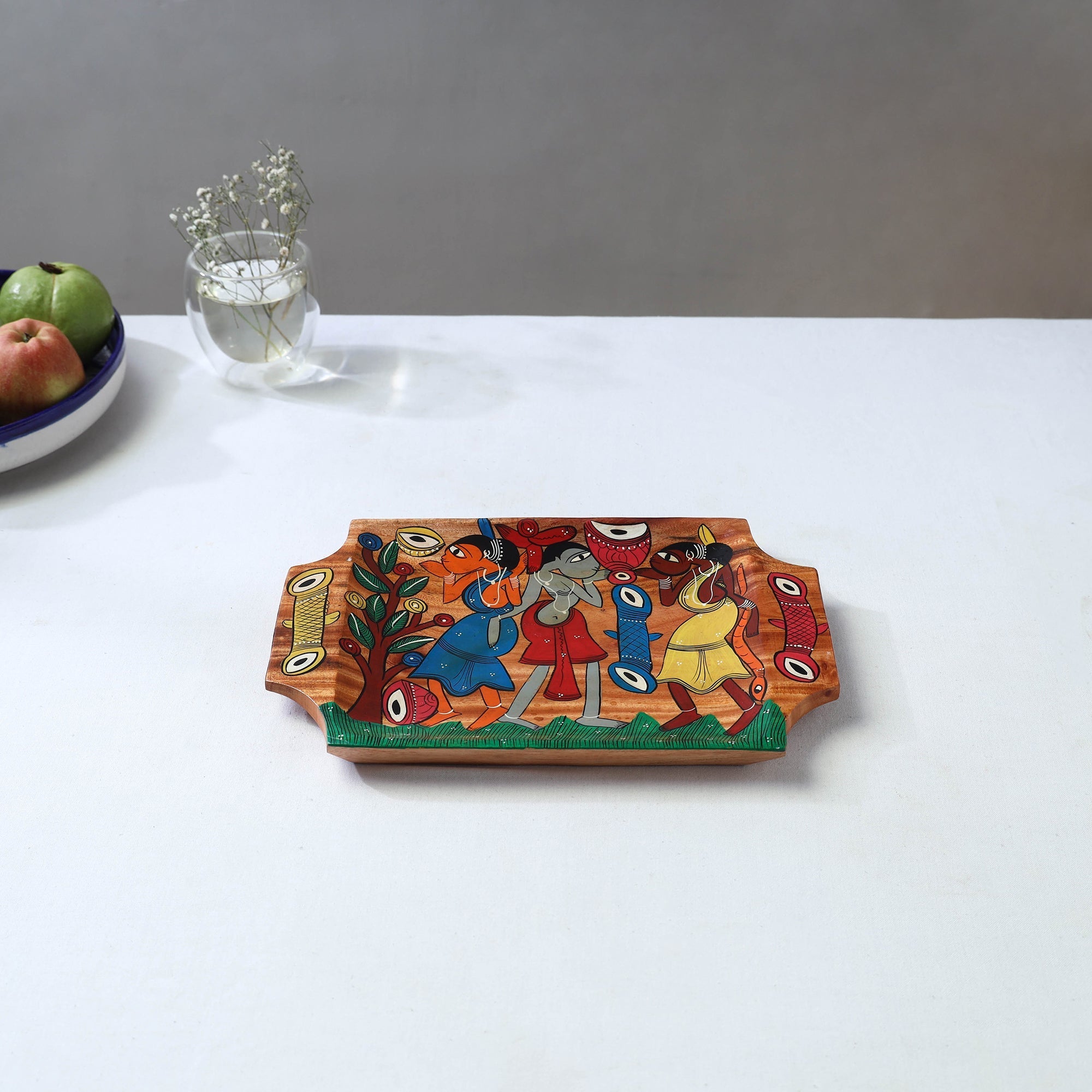 Traditional pattachitra hand painted akashmoni wooden tray