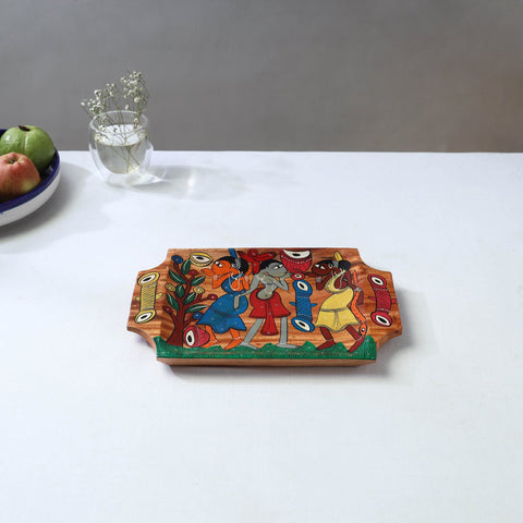 Traditional pattachitra hand painted akashmoni wooden tray
