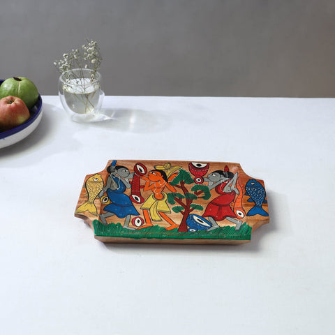 Traditional pattachitra hand painted akashmoni wooden tray