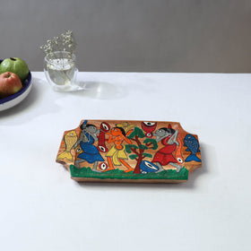 Traditional pattachitra hand painted akashmoni wooden tray