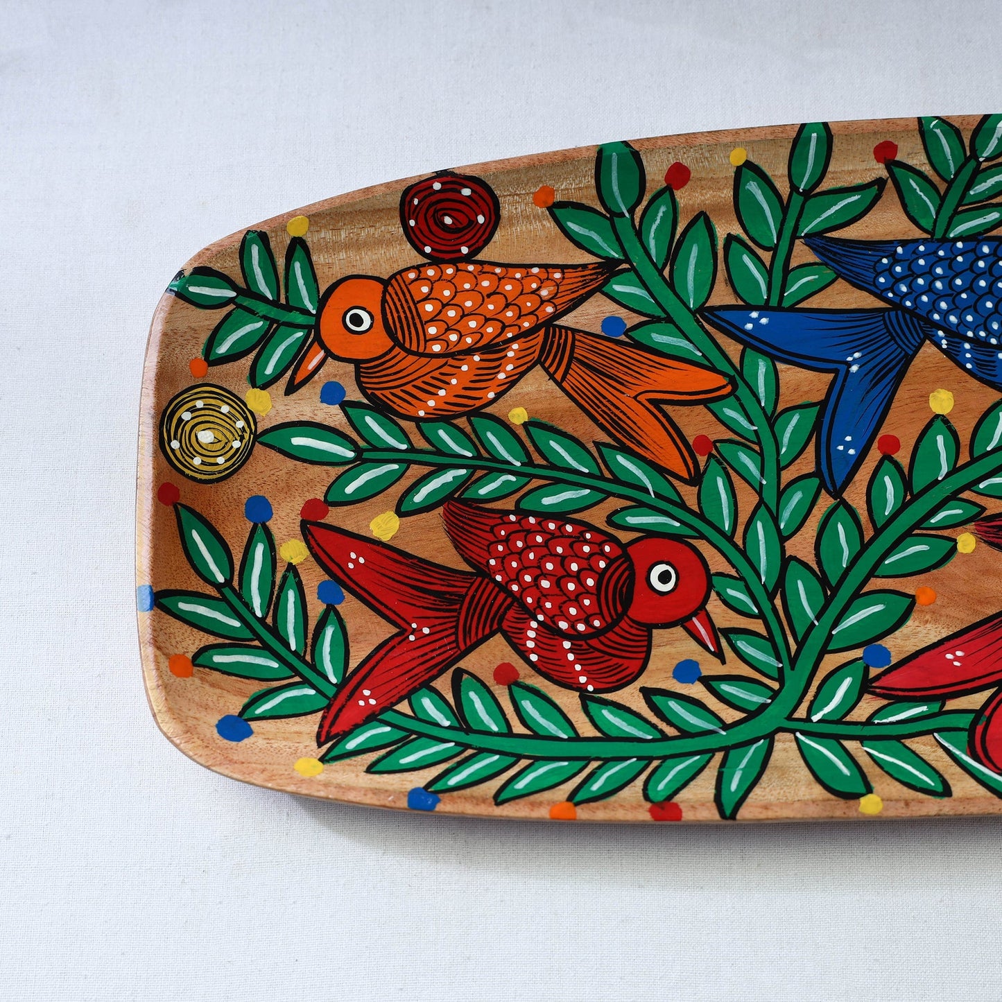 Traditional pattachitra hand painted akashmoni wooden tray