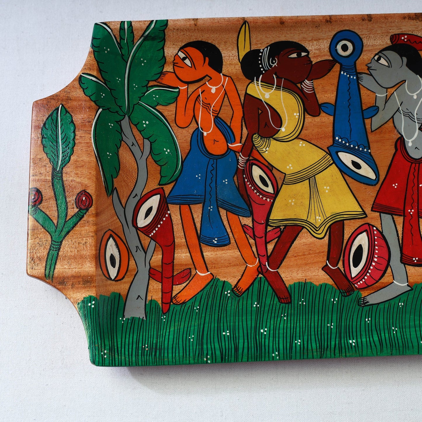 Traditional pattachitra hand painted akashmoni wooden tray