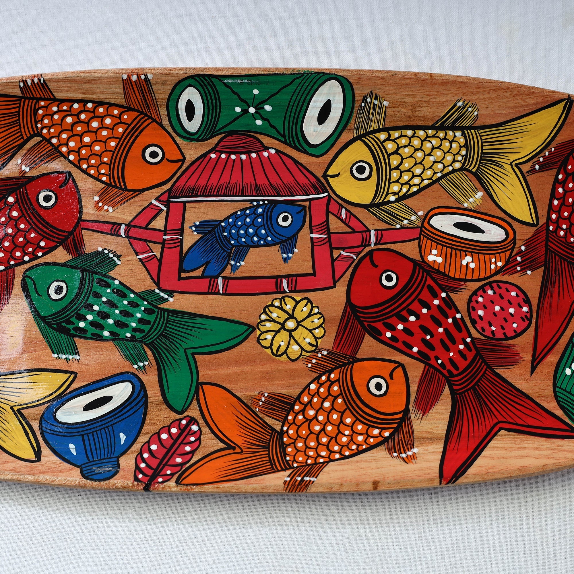 Traditional pattachitra hand painted akashmoni wooden tray