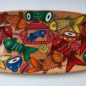 Traditional pattachitra hand painted akashmoni wooden tray