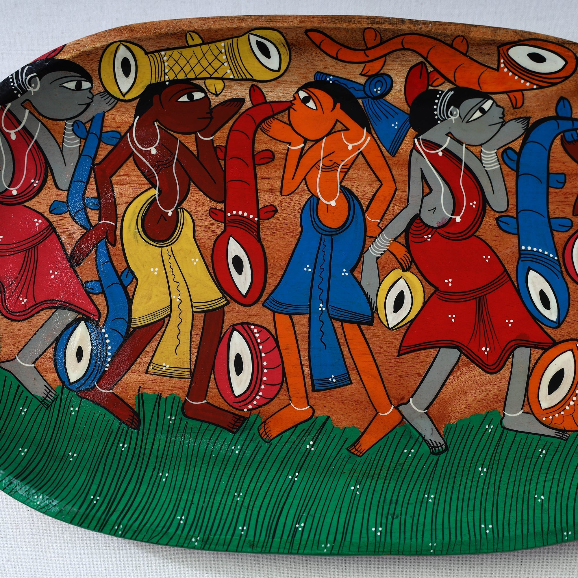 Traditional pattachitra hand painted akashmoni wooden tray