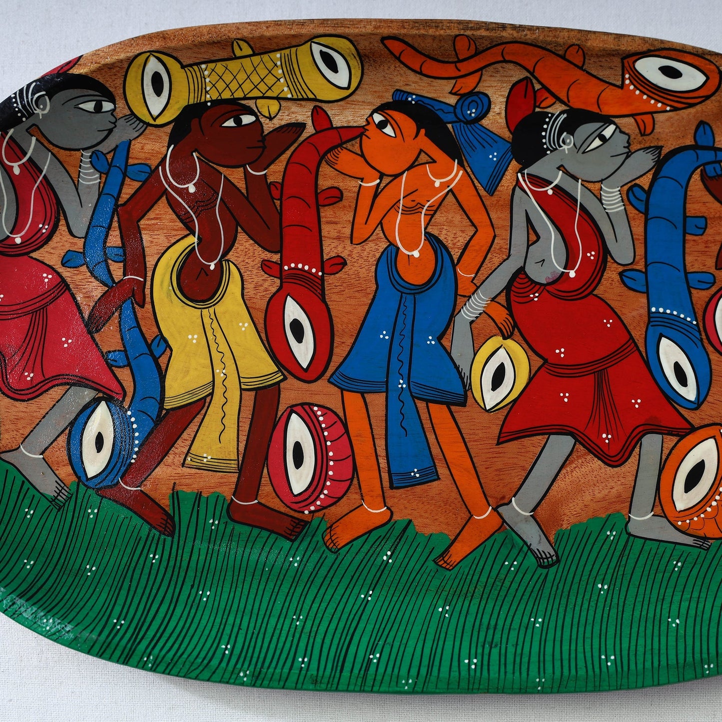 Traditional pattachitra hand painted akashmoni wooden tray