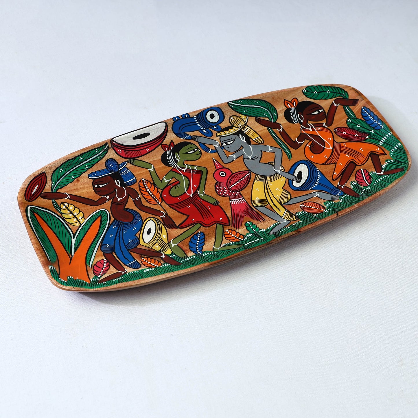 Traditional pattachitra hand painted akashmoni wooden tray