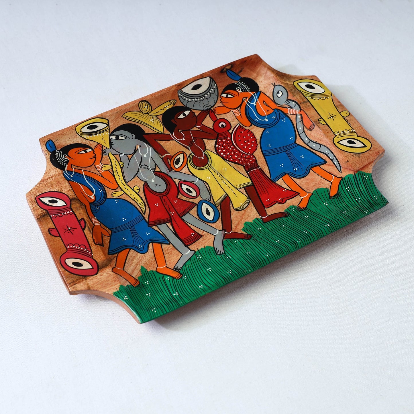 Traditional pattachitra hand painted akashmoni wooden tray