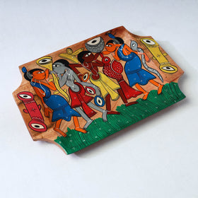 Traditional pattachitra hand painted akashmoni wooden tray
