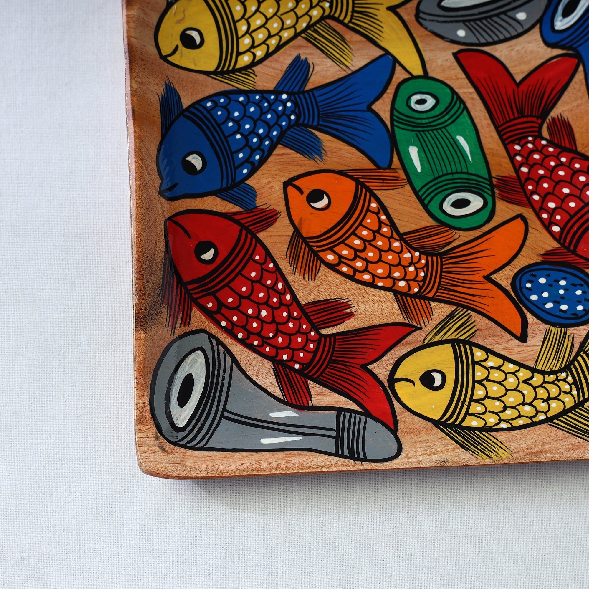 Traditional pattachitra hand painted akashmoni wooden tray