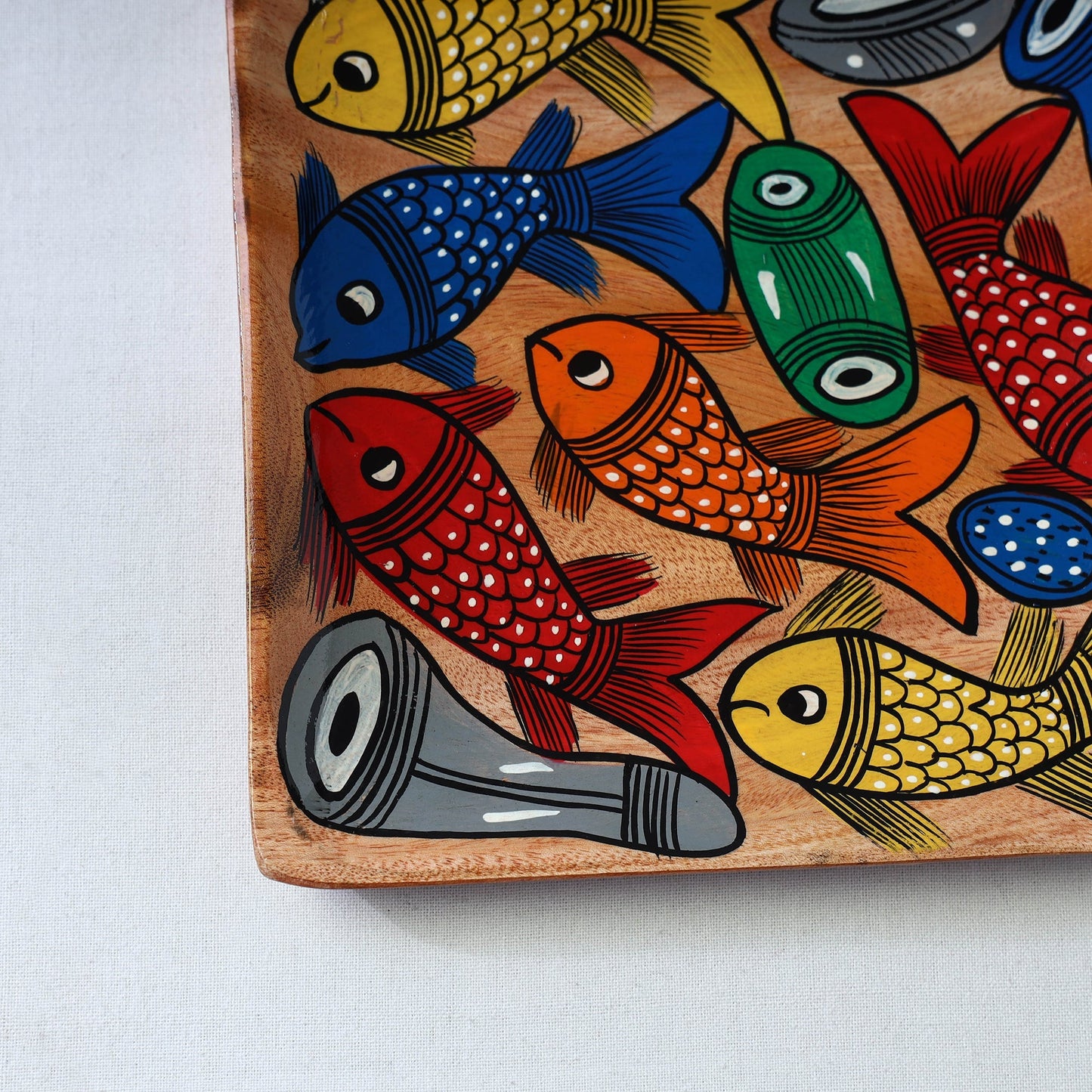 Traditional pattachitra hand painted akashmoni wooden tray