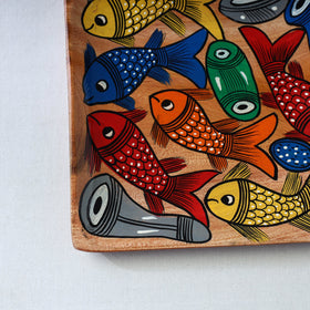Traditional pattachitra hand painted akashmoni wooden tray