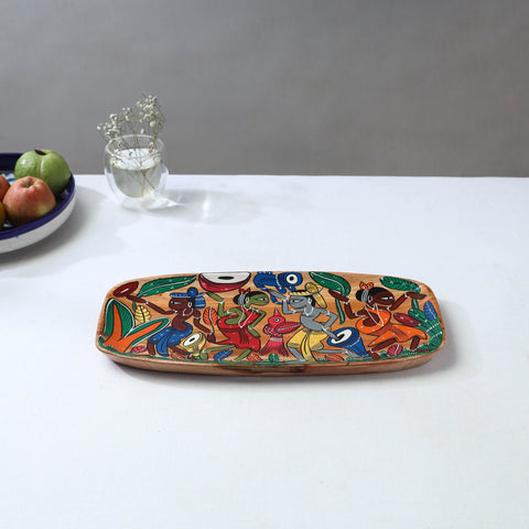 Traditional pattachitra hand painted akashmoni wooden tray