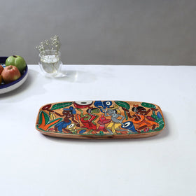 Traditional pattachitra hand painted akashmoni wooden tray